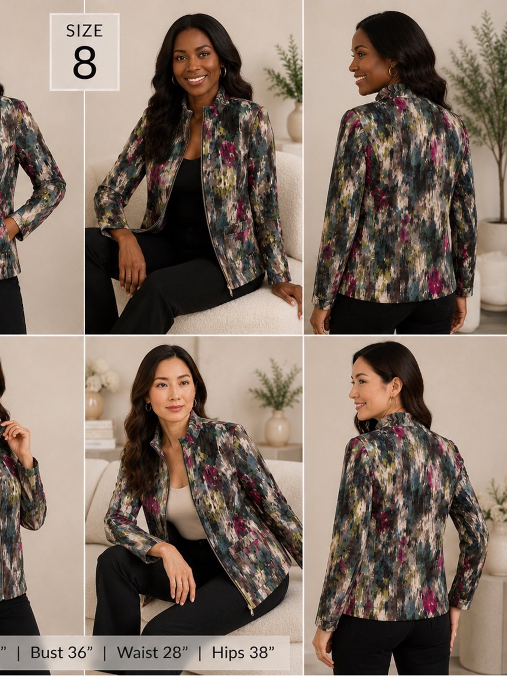 Requirements Multicolor Abstract Zip-Front Blazer